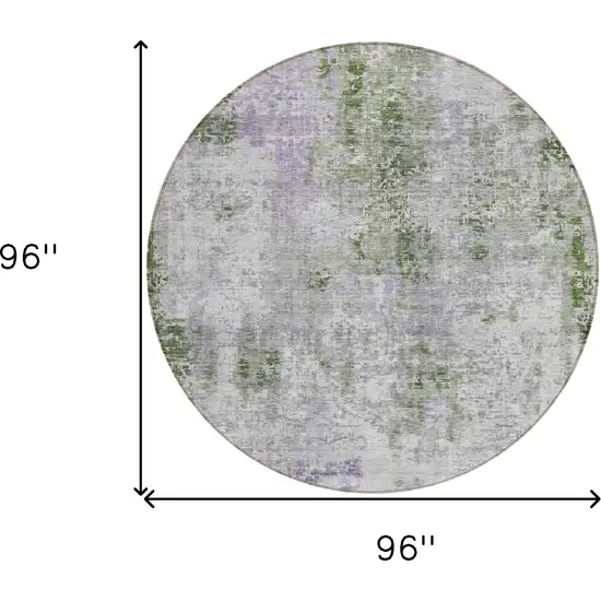 8' Olive Green And Gray Round Abstract Washable Indoor Outdoor Area Rug Photo 3