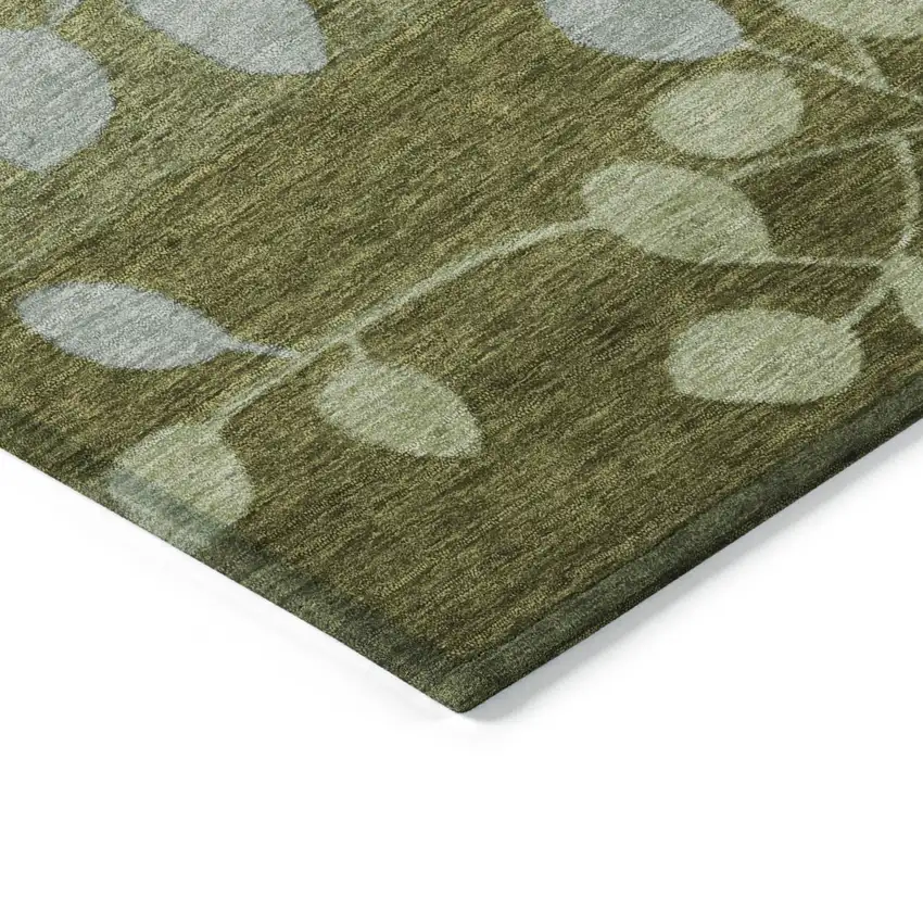 8' Olive Green And Gray Round Floral Washable Indoor Outdoor Area Rug Photo 8