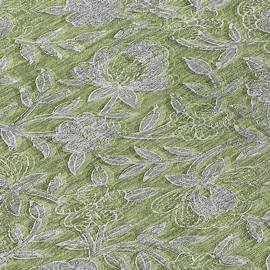 8' Olive Green And Gray Round Floral Washable Indoor Outdoor Area Rug Photo 9