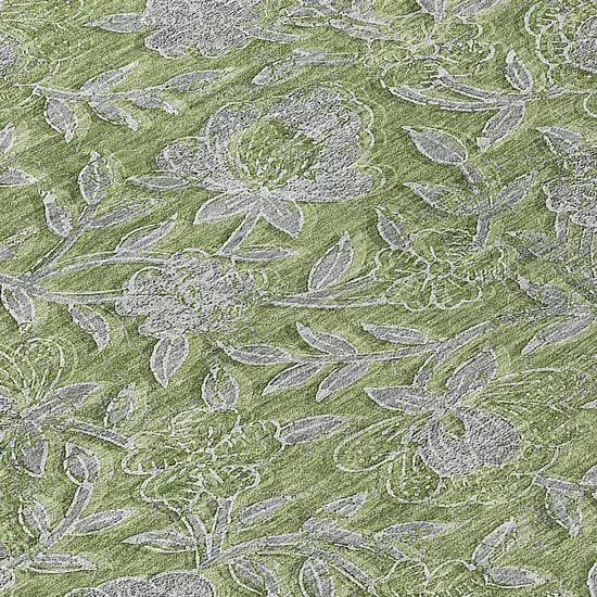 8' Olive Green And Gray Round Floral Washable Indoor Outdoor Area Rug Photo 9