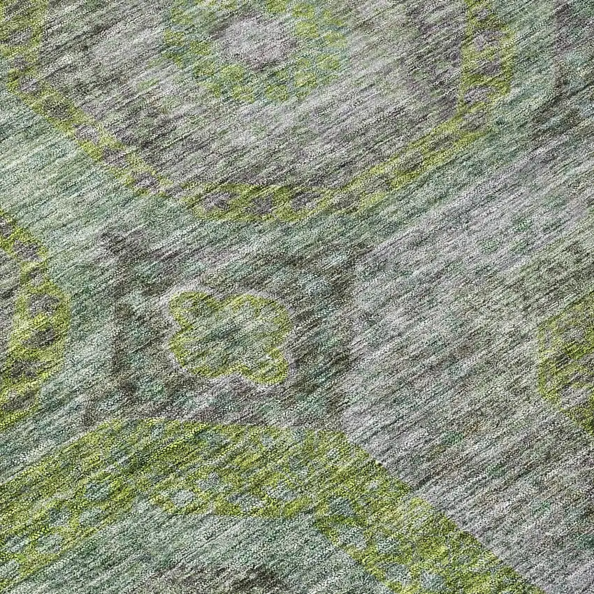 8' Olive Green And Gray Round Geometric Washable Indoor Outdoor Area Rug Photo 8