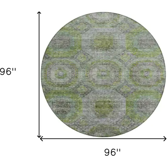 8' Olive Green And Gray Round Geometric Washable Indoor Outdoor Area Rug Photo 3