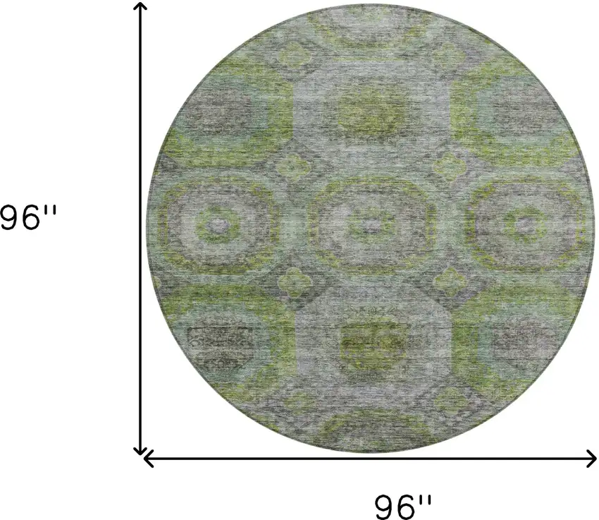 8' Olive Green And Gray Round Geometric Washable Indoor Outdoor Area Rug Photo 3