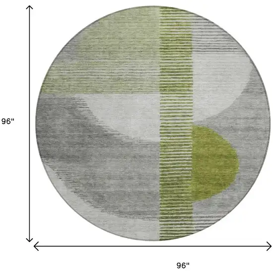 8' Olive Green And Gray Round Geometric Washable Indoor Outdoor Area Rug Photo 9