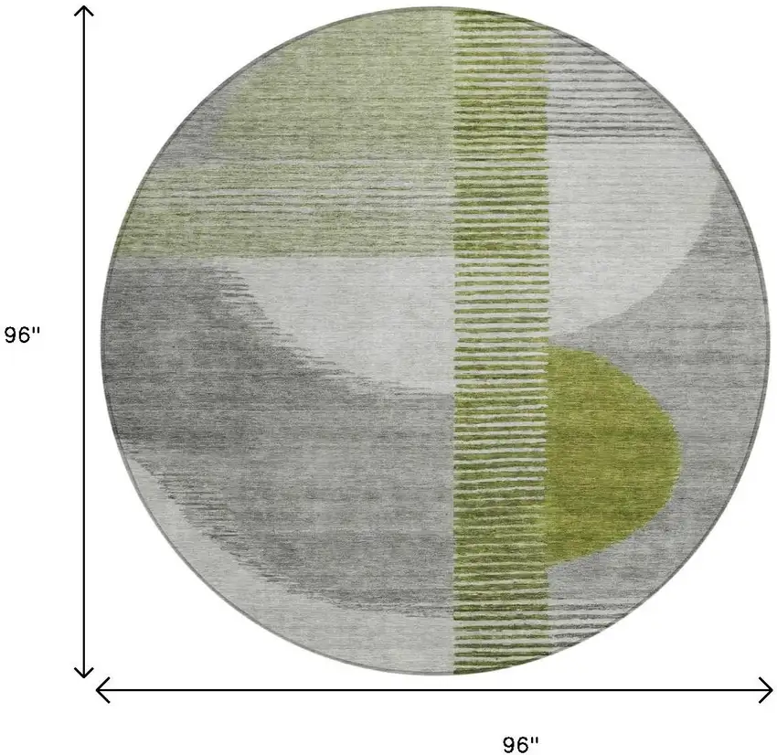 8' Olive Green And Gray Round Geometric Washable Indoor Outdoor Area Rug Photo 9