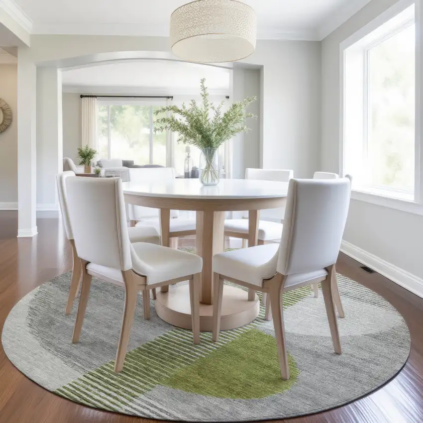 8' Olive Green And Gray Round Geometric Washable Indoor Outdoor Area Rug Photo 6