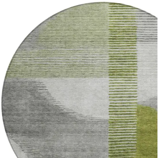 8' Olive Green And Gray Round Geometric Washable Indoor Outdoor Area Rug Photo 4