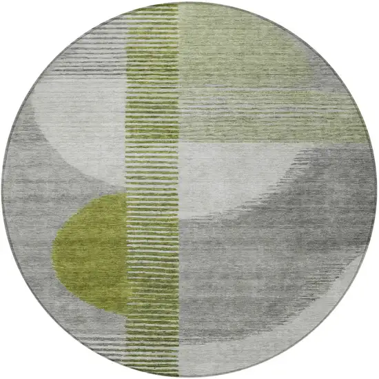 8' Olive Green And Gray Round Geometric Washable Indoor Outdoor Area Rug Photo 3