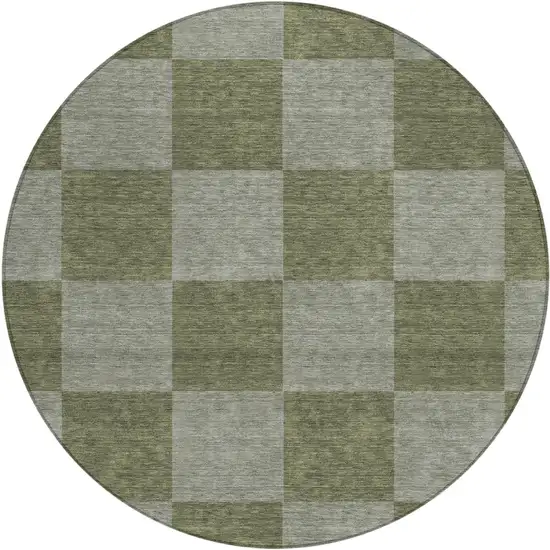 8' Olive Green And Gray Round Geometric Washable Indoor Outdoor Area Rug Photo 2