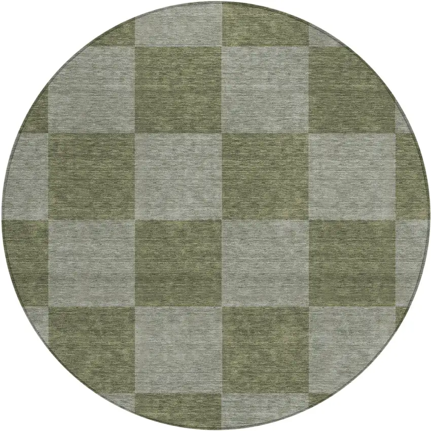 8' Olive Green And Gray Round Geometric Washable Indoor Outdoor Area Rug Photo 2
