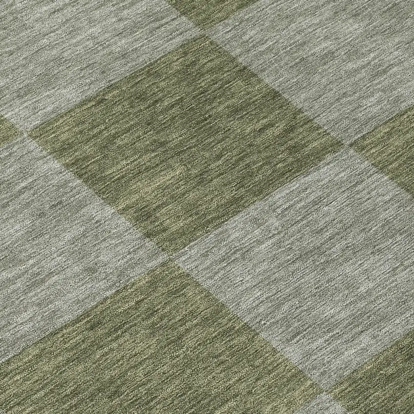 8' Olive Green And Gray Round Geometric Washable Indoor Outdoor Area Rug Photo 9