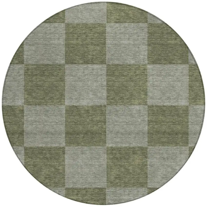8' Olive Green And Gray Round Geometric Washable Indoor Outdoor Area Rug Photo 4