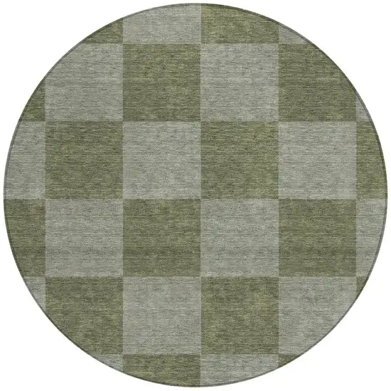 8' Olive Green And Gray Round Geometric Washable Indoor Outdoor Area Rug Photo 4