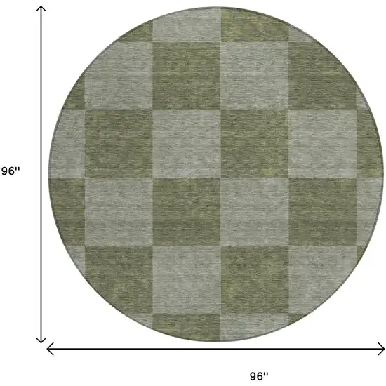 8' Olive Green And Gray Round Geometric Washable Indoor Outdoor Area Rug Photo 3