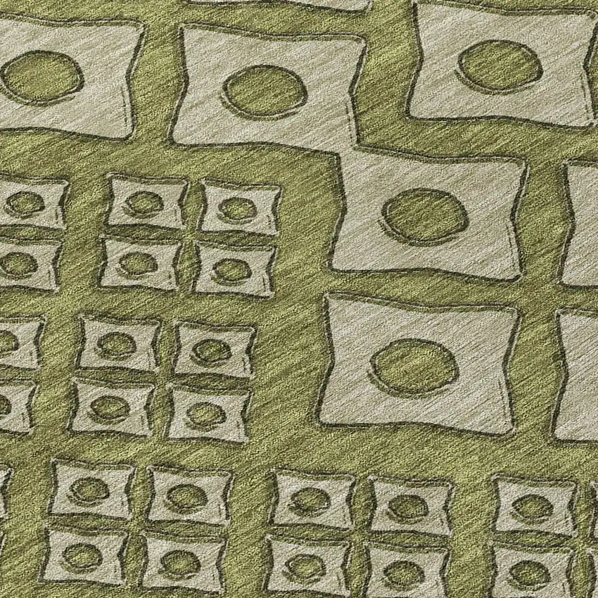 8' Olive Green And Gray Round Geometric Washable Indoor Outdoor Area Rug Photo 7