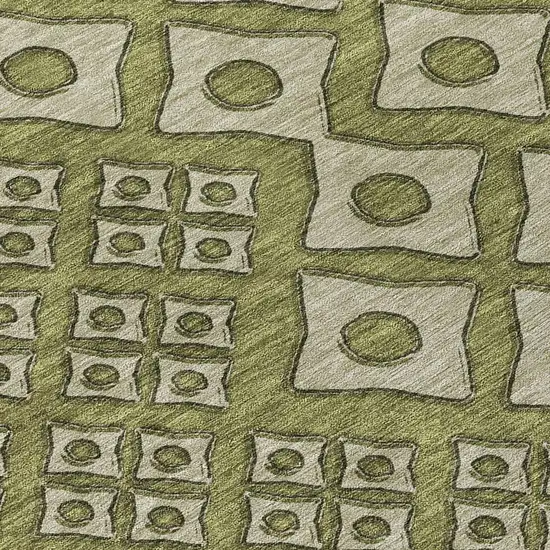 8' Olive Green And Gray Round Geometric Washable Indoor Outdoor Area Rug Photo 7