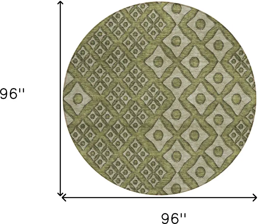 8' Olive Green And Gray Round Geometric Washable Indoor Outdoor Area Rug Photo 3