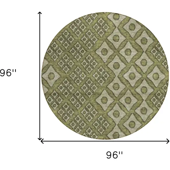 8' Olive Green And Gray Round Geometric Washable Indoor Outdoor Area Rug Photo 3