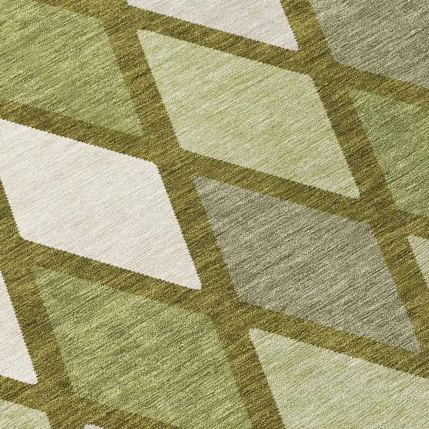 8' Olive Green And Gray Round Geometric Washable Indoor Outdoor Area Rug Photo 8