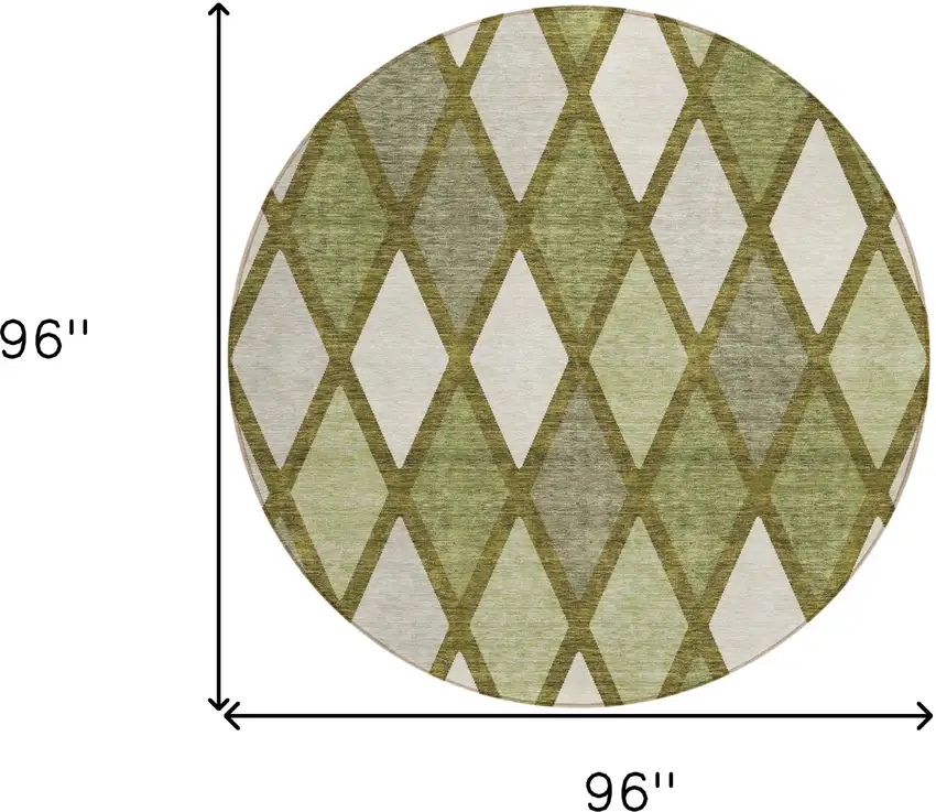 8' Olive Green And Gray Round Geometric Washable Indoor Outdoor Area Rug Photo 3