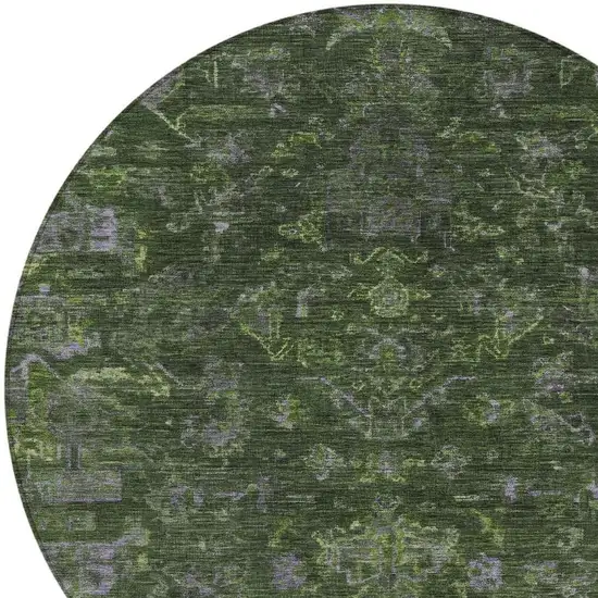 8' Olive Green And Gray Round Medallion Washable Indoor Outdoor Area Rug Photo 7