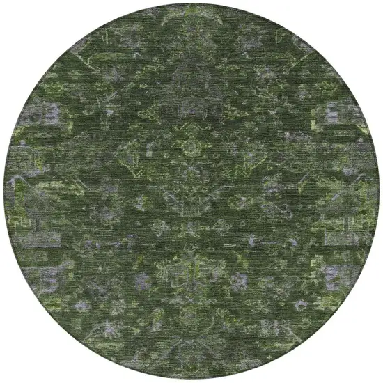 8' Olive Green And Gray Round Medallion Washable Indoor Outdoor Area Rug Photo 4