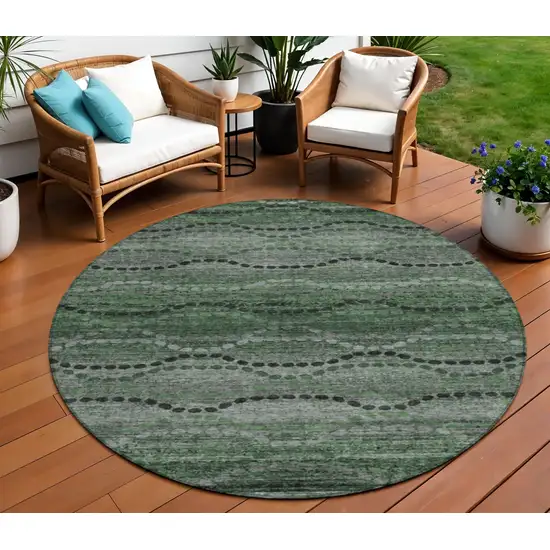 8' Olive Green And Gray Round Ogee Washable Indoor Outdoor Area Rug Photo 2
