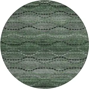 Photo of 8' Olive Green And Gray Round Ogee Washable Indoor Outdoor Area Rug