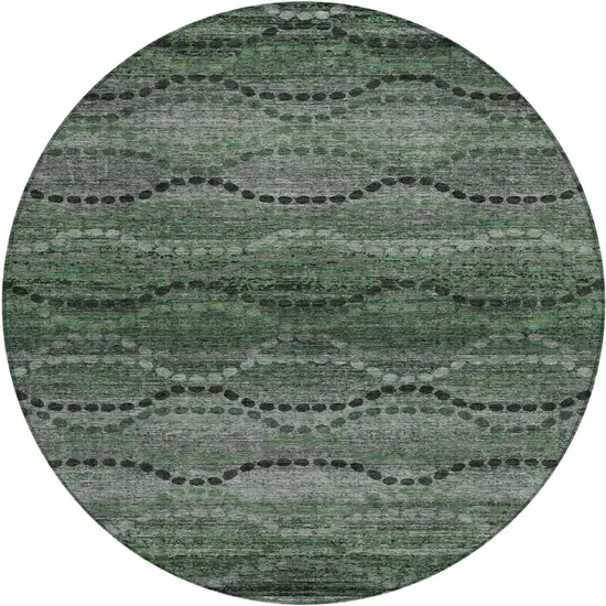 8' Olive Green And Gray Round Ogee Washable Indoor Outdoor Area Rug Photo 1