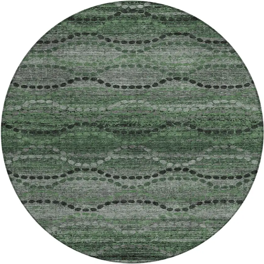 8' Olive Green And Gray Round Ogee Washable Indoor Outdoor Area Rug Photo 1