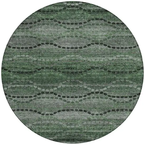 8' Olive Green And Gray Round Ogee Washable Indoor Outdoor Area Rug Photo 3