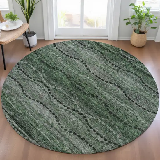 8' Olive Green And Gray Round Ogee Washable Indoor Outdoor Area Rug Photo 5