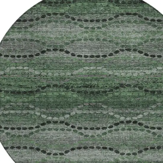 8' Olive Green And Gray Round Ogee Washable Indoor Outdoor Area Rug Photo 4