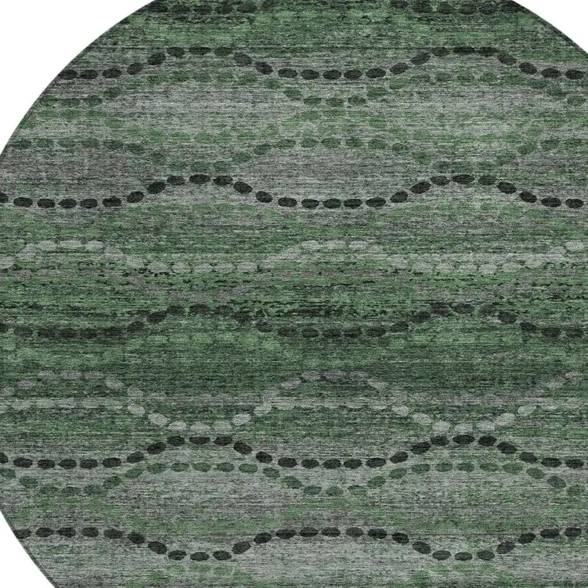 8' Olive Green And Gray Round Ogee Washable Indoor Outdoor Area Rug Photo 4