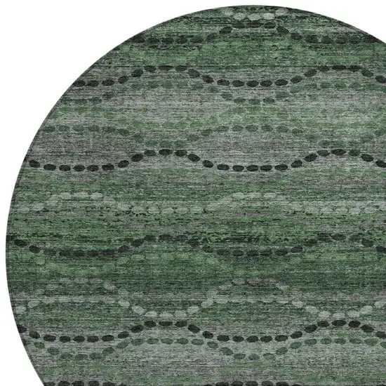8' Olive Green And Gray Round Ogee Washable Indoor Outdoor Area Rug Photo 8