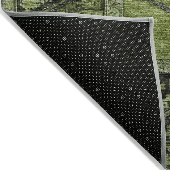 8' Olive Green And Gray Round Oriental Washable Indoor Outdoor Area Rug Photo 7