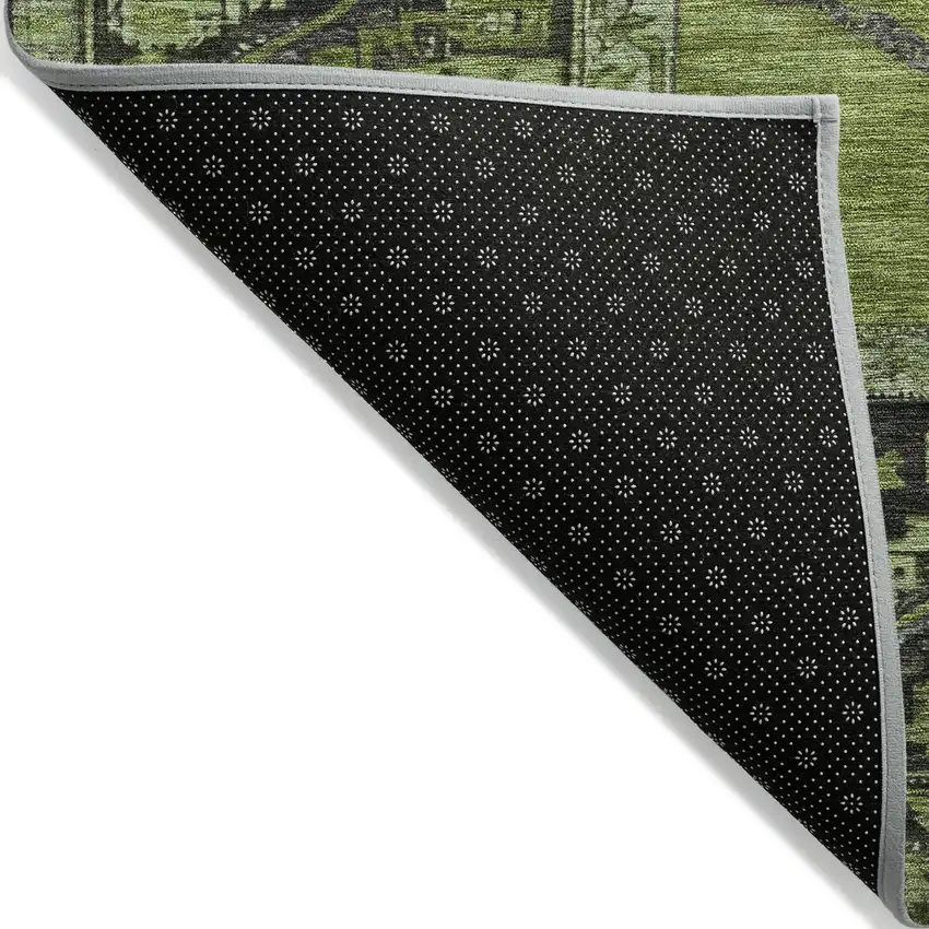 8' Olive Green And Gray Round Oriental Washable Indoor Outdoor Area Rug Photo 7