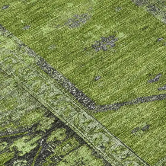 8' Olive Green And Gray Round Oriental Washable Indoor Outdoor Area Rug Photo 9