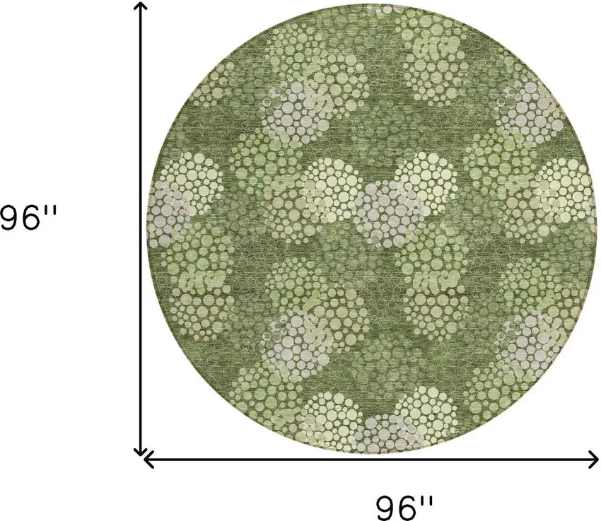 8' Olive Green And Gray Round Polka Dot Washable Indoor Outdoor Area Rug Photo 3
