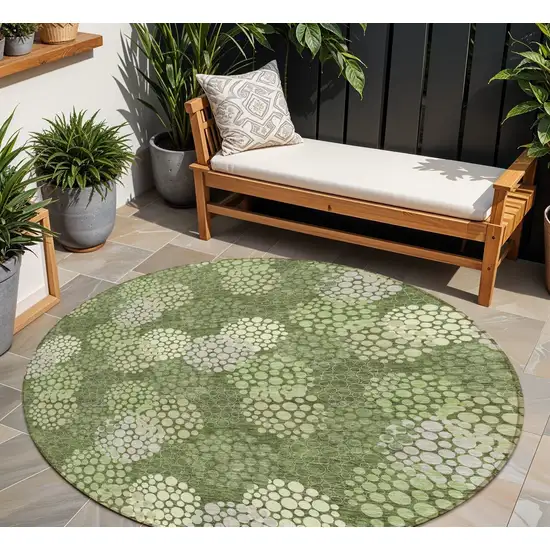 8' Olive Green And Gray Round Polka Dot Washable Indoor Outdoor Area Rug Photo 1