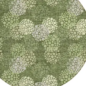 Photo of 8' Olive Green And Gray Round Polka Dot Washable Indoor Outdoor Area Rug