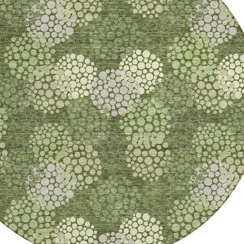 8' Olive Green And Gray Round Polka Dot Washable Indoor Outdoor Area Rug Photo 5