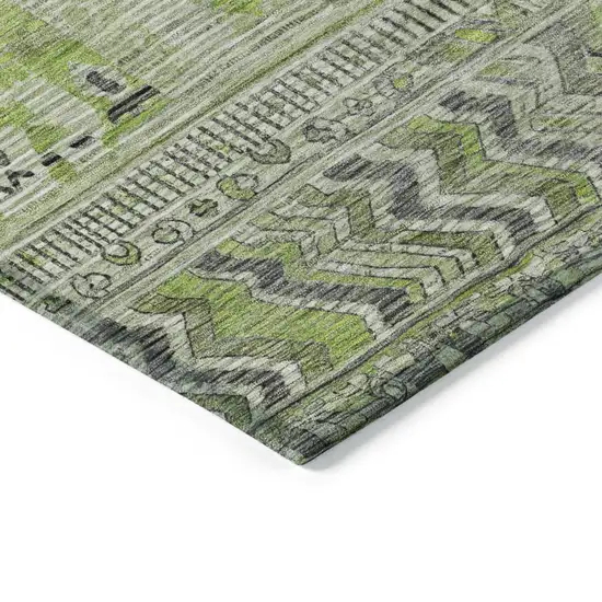 8' Olive Green And Gray Round Striped Washable Indoor Outdoor Area Rug Photo 7