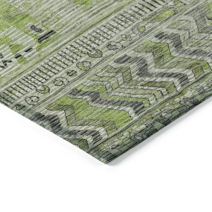 8' Olive Green And Gray Round Striped Washable Indoor Outdoor Area Rug Photo 7