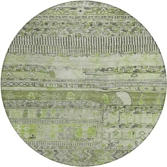 8' Olive Green And Gray Round Striped Washable Indoor Outdoor Area Rug Photo 1