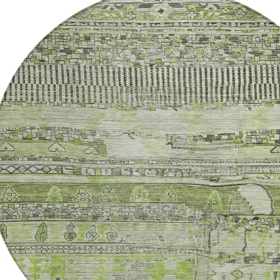 8' Olive Green And Gray Round Striped Washable Indoor Outdoor Area Rug Photo 4