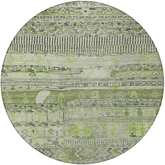 8' Olive Green And Gray Round Striped Washable Indoor Outdoor Area Rug Photo 3