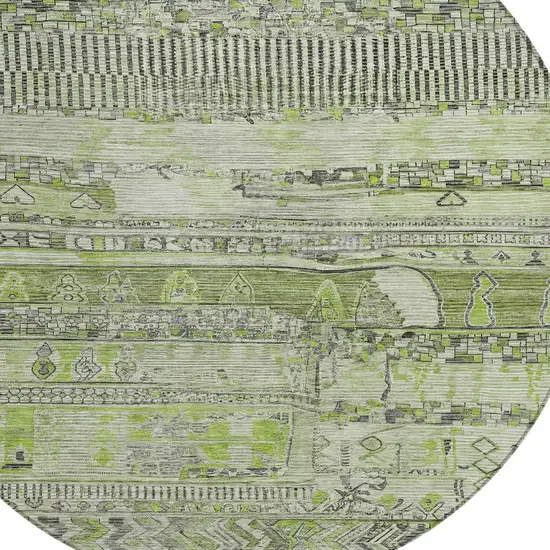 8' Olive Green And Gray Round Striped Washable Indoor Outdoor Area Rug Photo 8