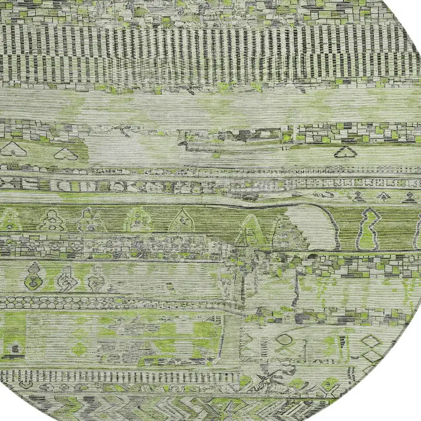 8' Olive Green And Gray Round Striped Washable Indoor Outdoor Area Rug Photo 8