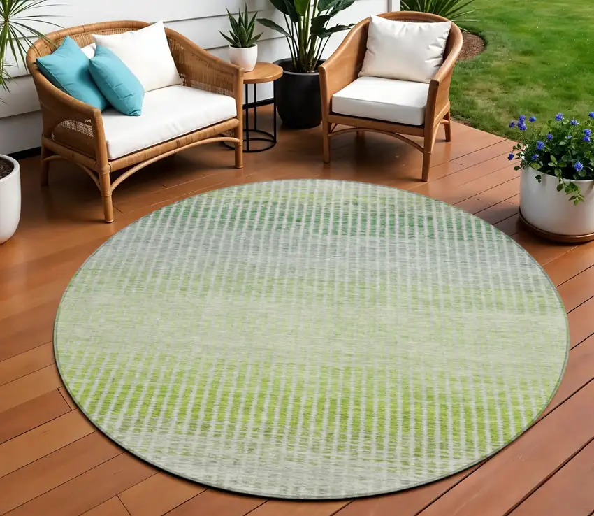 8' Olive Green And Gray Round Striped Washable Indoor Outdoor Area Rug Photo 1